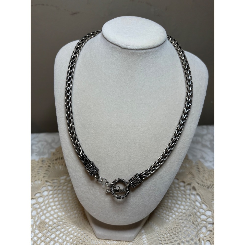 Heavy Sterling Silver 925 Woven Wheat Chain Necklace 17" 46g Toggle Vntage